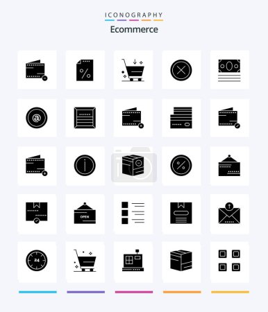 Ilustración de Creative Ecommerce 25 Glyph Solid Black paquete de iconos, como el comercio electrónico. Salida. Compra. eliminar. cancelar - Imagen libre de derechos
