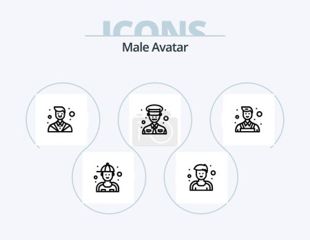 Téléchargez les illustrations : Modèle masculin Avatar Line Icon Pack 5 Icon Design. Mon garçon. avatar. Arlequin. ouvrier. constructeur - en licence libre de droit