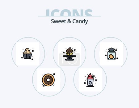 Téléchargez les illustrations : Sweet And Candy Line Filled Icon Pack 5 Icon Design. pie. dessert. dessert. sweets. ice cream - en licence libre de droit