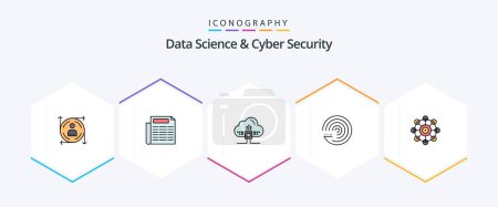 Illustration for Data Science And Cyber Security 25 FilledLine icon pack including machine learning. learning. data. scince. model - Royalty Free Image