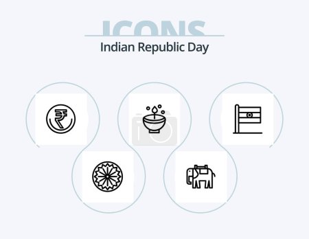 Illustration for Indian Republic Day Line Icon Pack 5 Icon Design. indian. rupee. fireworks. inr. finance - Royalty Free Image