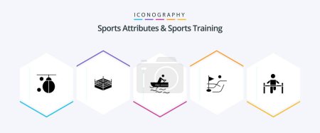Ilustración de Sports Atributes And Sports Training 25 Glyph icon pack including gymnastic. exercise. boat. golf sport. ball - Imagen libre de derechos