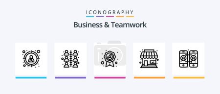 Ilustración de Business And Teamwork Line 5 Icon Pack Incluyendo tienda. edificio. calendario. Cinta. Una placa. Diseño de iconos creativos - Imagen libre de derechos