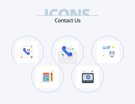 Téléchargez les illustrations : Contactez-nous Flat Icon Pack 5 Icon Design. dossier. données. Appelle. wifi. communication - en licence libre de droit
