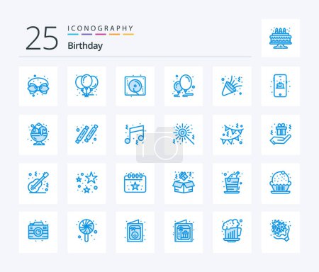 Téléchargez les illustrations : Birthday 25 Blue Color icon pack including birthday. decoration. party. birthday. party - en licence libre de droit