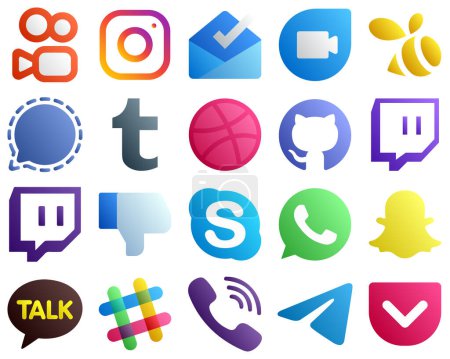 Illustration for 20 Minimalist Gradient Social Media Icons such as chat. facebook. mesenger. dislike and github icons. Eye catching and high quality - Royalty Free Image
