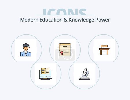 Illustration for Modern Education And Knowledge Power Line Filled Icon Pack 5 Icon Design. online. education. ball. food. book - Royalty Free Image
