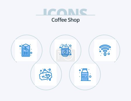 Téléchargez les illustrations : Café Bleu Icône Pack 5 Icône Design. café. tasse. café. café. chaud - en licence libre de droit