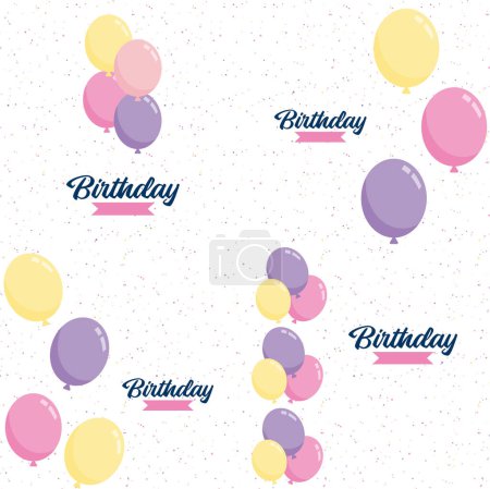 Téléchargez les illustrations : Elegant golden. blue. silver. and white balloon and cloth bunting party popper ribbonHappy Birthday celebration card banner template - en licence libre de droit