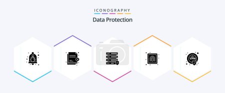 Téléchargez les illustrations : Pack d'icônes Data Protection 25 Glyph incluant le cryptage. empreinte. sécurité. doigt. serveur - en licence libre de droit