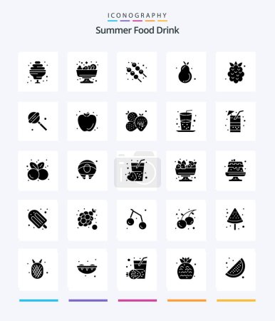Téléchargez les illustrations : Creative Summer Food Drink 25 Glyph Solid Black icon pack  Such As sweet. fruit. summer. summer. summer - en licence libre de droit
