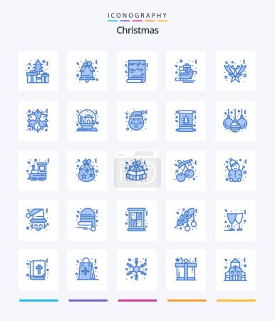 Téléchargez les illustrations : Pack d'icônes Creative Christmas 25 Blue Tels que tombés. traîneau. rigolo. traîneau. cadeaux - en licence libre de droit