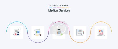 Téléchargez les illustrations : Medical Services Flat 5 Icon Pack Including chart. medical. medical. report. healthcare - en licence libre de droit