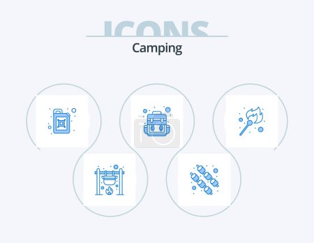 Téléchargez les illustrations : Camping Blue Icon Pack 5 Icon Design. stick. flame. canister. fire. camp - en licence libre de droit