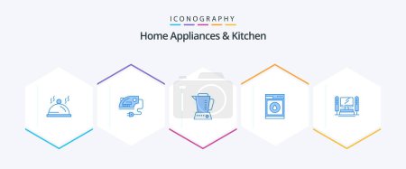 Ilustración de Home Appliances And Kitchen 25 Blue icon pack including computing. robbot. blender. washing. laundry - Imagen libre de derechos