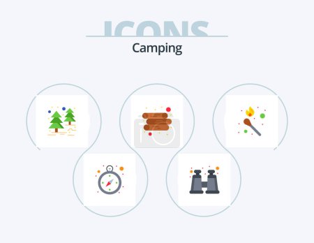 Téléchargez les illustrations : Camping Flat Icon Pack 5 Icon Design. . stick fire. tree. match. fire - en licence libre de droit