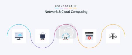 Ilustración de Network And Cloud Computing Flat 5 Icon Pack Incluyendo soluciones. bases de datos. conexión. computación. web - Imagen libre de derechos