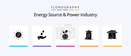 Ilustración de Fuente de energía e industria energética Paquete de iconos de Glyph 5, incluido el hogar. energía. poder. reciclaje. globo. Diseño de iconos creativos - Imagen libre de derechos