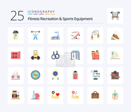 Ilustración de Fitness Recreation And Sports Equipment 25 Flat Color icon pack including skate board. ride. fitness. fast. track - Imagen libre de derechos