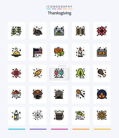 Illustration for Creative Thanksgiving 25 Line FIlled icon pack  Such As flower. wheat. calendar. thanksgiving. bottle - Royalty Free Image