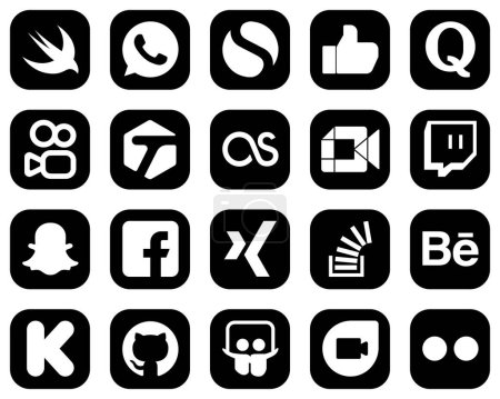 Ilustración de 20 Iconos únicos de medios sociales blancos sobre fondo negro como facebook. etiquetados y snapchat iconos. Elegante y minimalista - Imagen libre de derechos