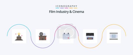Illustration for Cenima Flat 5 Icon Pack Including film reel. animation. film. film flap. clapper - Royalty Free Image