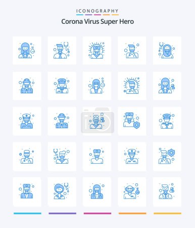 Ilustración de Creative Corona Virus Super Hero 25 Azul icono paquete Tal como musulmán. Niña. Médico. doctor. salud - Imagen libre de derechos