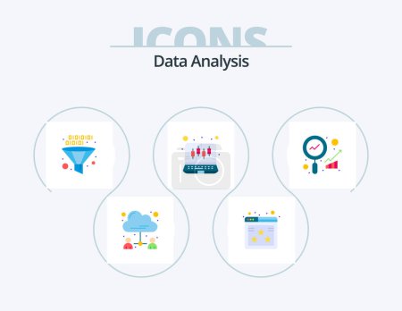 Téléchargez les illustrations : Data Analysis Flat Icon Pack 5 Icon Design. analysis. settings. rating star. preferences. management - en licence libre de droit