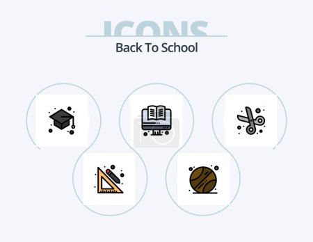 Photo pour Retour à la ligne d'école rempli Icône Pack 5 Icône Design. l'éducation. atomes. Signets. travailler. outils de dessin - image libre de droit