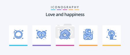 Illustration for Love Blue 5 Icon Pack Including valentine. love. egg. bulb. message. Creative Icons Design - Royalty Free Image