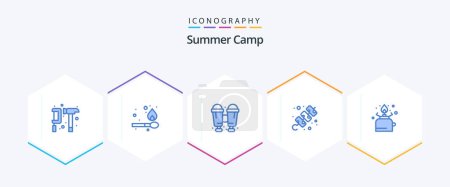 Illustration for Summer Camp 25 Blue icon pack including gas. camping. binoculars. travel. holidays - Royalty Free Image