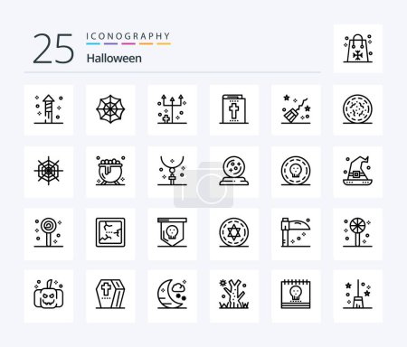 Ilustración de Halloween 25 Paquete de iconos de línea incluyendo brujería. halloween. Tridente de Halloween. Escoba. Halloween. - Imagen libre de derechos