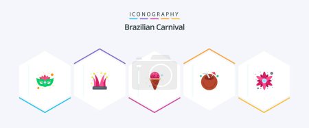 Illustration for Brazilian Carnival 25 Flat icon pack including flower. juice. cream. drink. beach - Royalty Free Image