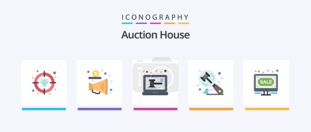 Téléchargez les illustrations : Auction Flat 5 Icon Pack Including bids. judge. auction. hammer. search. Creative Icons Design - en licence libre de droit