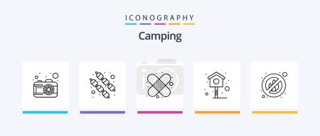 Ilustración de Camping Line 5 Icon Pack Incluyendo. Viajar. foto. campamento. tomahawk. Diseño de iconos creativos - Imagen libre de derechos