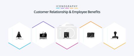 Téléchargez les illustrations : Customer Relationship And Employee Benefits 25 Glyph icon pack including stamp. writing. book. story. book - en licence libre de droit