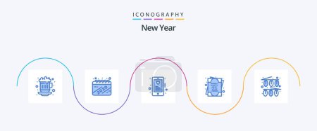 Téléchargez les illustrations : New Year Blue 5 Icon Pack Including decorations. celebration. device. new year. card - en licence libre de droit