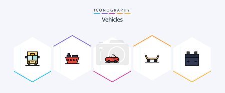 Téléchargez les illustrations : Vehicles 25 FilledLine icon pack including . car. . vehicles - en licence libre de droit
