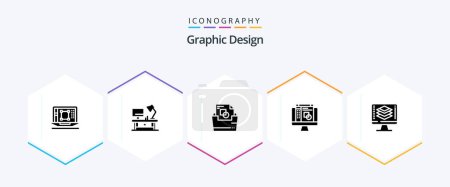 Illustration for Graphic Design 25 Glyph icon pack including graphic designing . folder. lamp . file folder . document - Royalty Free Image