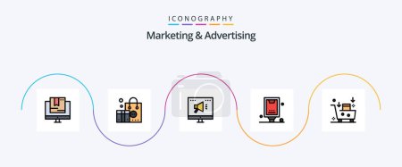 Ilustración de Marketing And Advertising Line Filled Flat 5 Icon Pack Including poster. billboard. marketing. announcement. online - Imagen libre de derechos