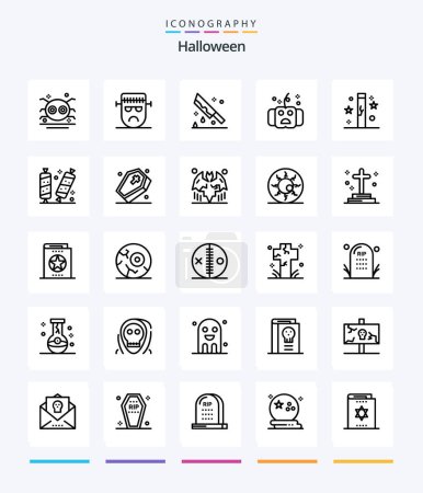 Téléchargez les illustrations : Creative Halloween 25 OutLine icon pack  Such As halloween. all. frankenstein. murder. horror - en licence libre de droit