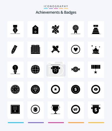 Ilustración de Creative Achievements & Badges 25 Glyph Solid Black icon pack  Such As check mark. stamp. achievement. ribbon. badges - Imagen libre de derechos
