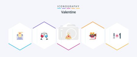 Illustration for Valentine 25 Flat icon pack including dinner. day. drink. valentines. couple - Royalty Free Image