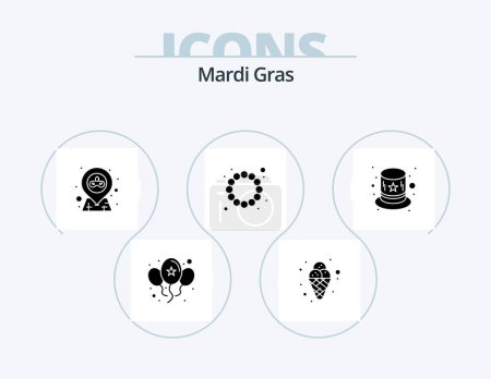 Illustration for Mardi Gras Glyph Icon Pack 5 Icon Design. hat. carnival. location. costume. beads - Royalty Free Image