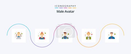 Illustration for Male Avatar Flat 5 Icon Pack Including business. labour. boss. labor. chief - Royalty Free Image