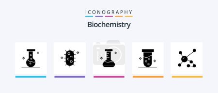 Ilustración de Bioquímica Glyph 5 Icon Pack Incluyendo el ADN. bioquímica. matraz. átomo. prueba. Diseño de iconos creativos - Imagen libre de derechos