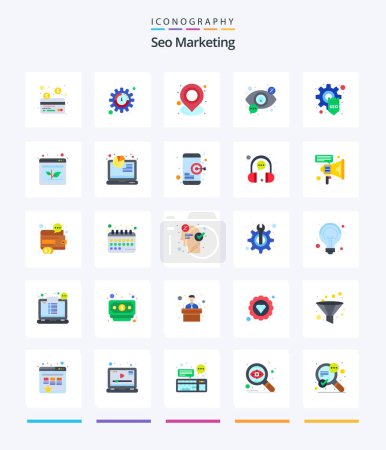 Ilustración de Creative Seo Marketing 25 Paquete de iconos planos, como la optimización. visión. mapa. Vista. búsqueda - Imagen libre de derechos