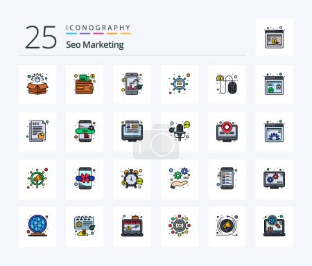 Illustration for Seo Marketing 25 Line Filled icon pack including cash. pay. stock. click. seo - Royalty Free Image