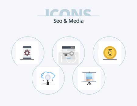 Illustration for Seo and Media Flat Icon Pack 5 Icon Design. optimization. keywords. web. engine. phone - Royalty Free Image