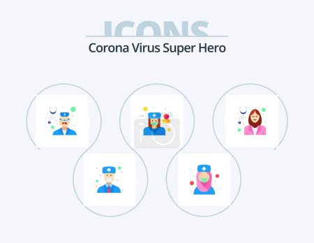 Ilustración de Corona Virus Super Hero Flat Icon Pack 5 Icon Design. female. hospital. medical. health. stethoscope - Imagen libre de derechos
